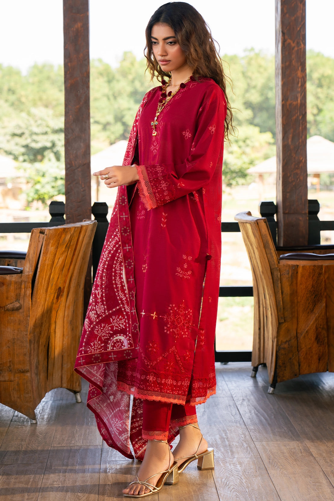 3 Piece - Premium Embroidered Khaddar - 1022