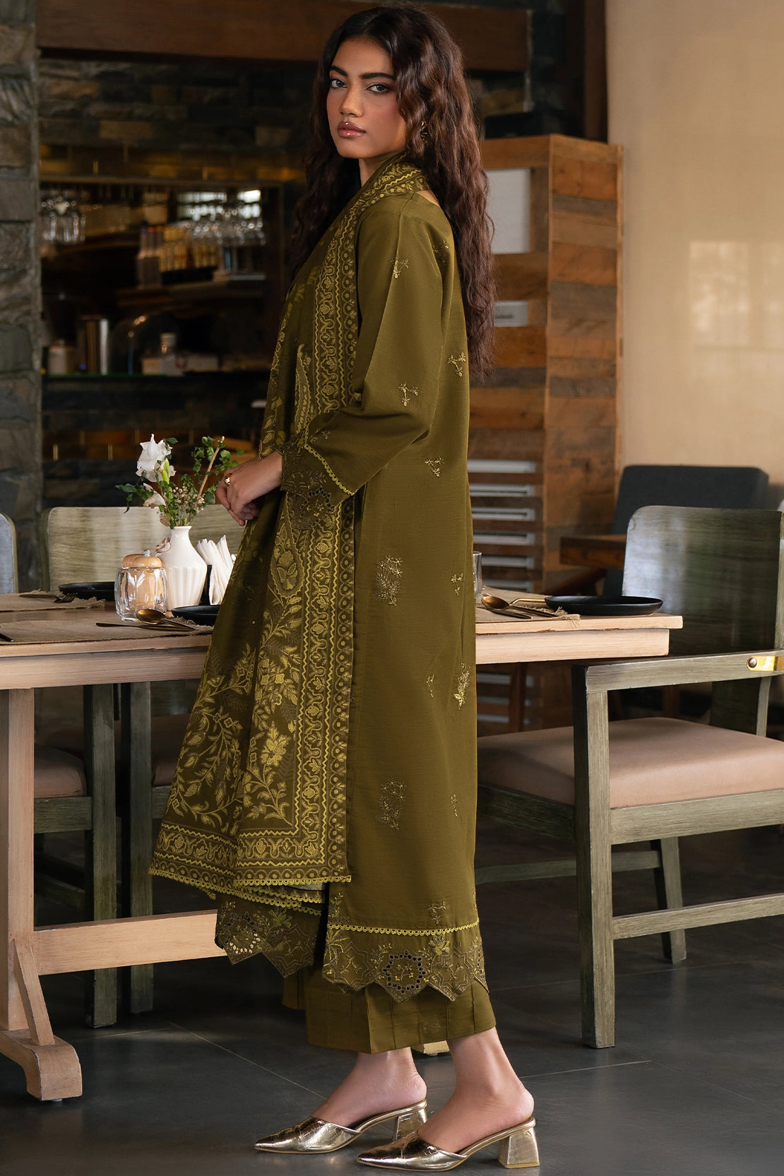 3 Piece - Premium Embroidered Khaddar - 1026