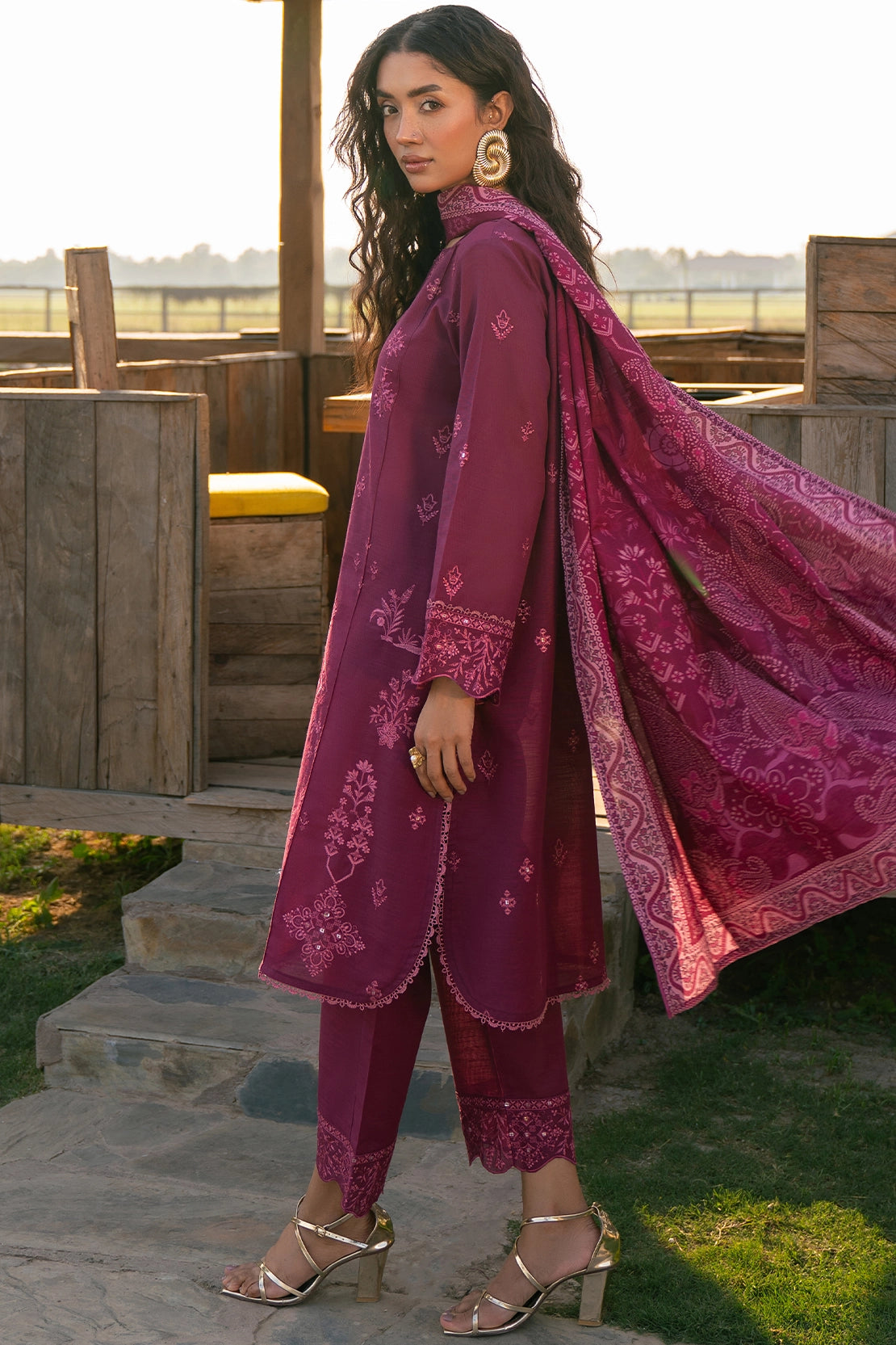 3 Piece - Premium Embroidered Khaddar - 1028