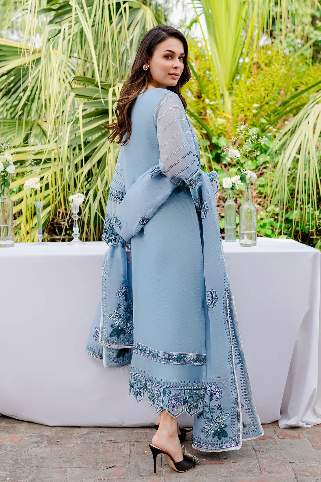 4 Piece – Mareen Sky Blue – Cotton Net Embroidered Suit