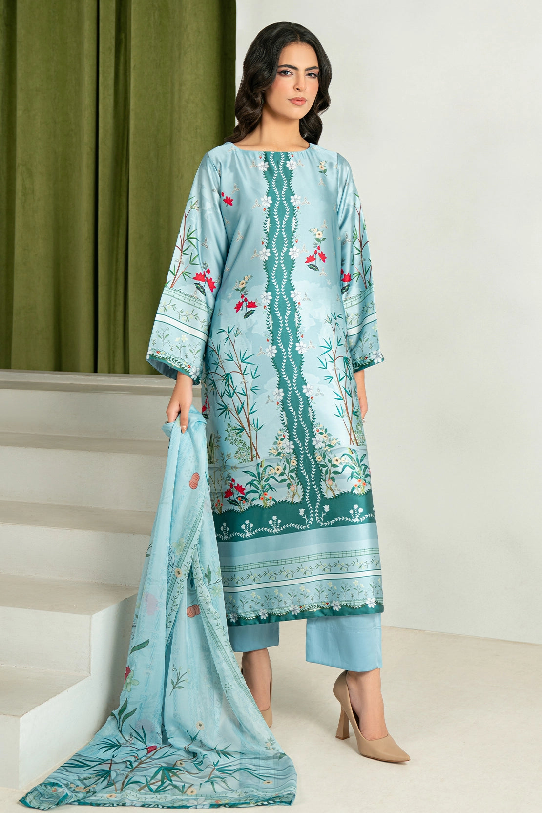 3 Piece - Digitally Printed Silk - 1007