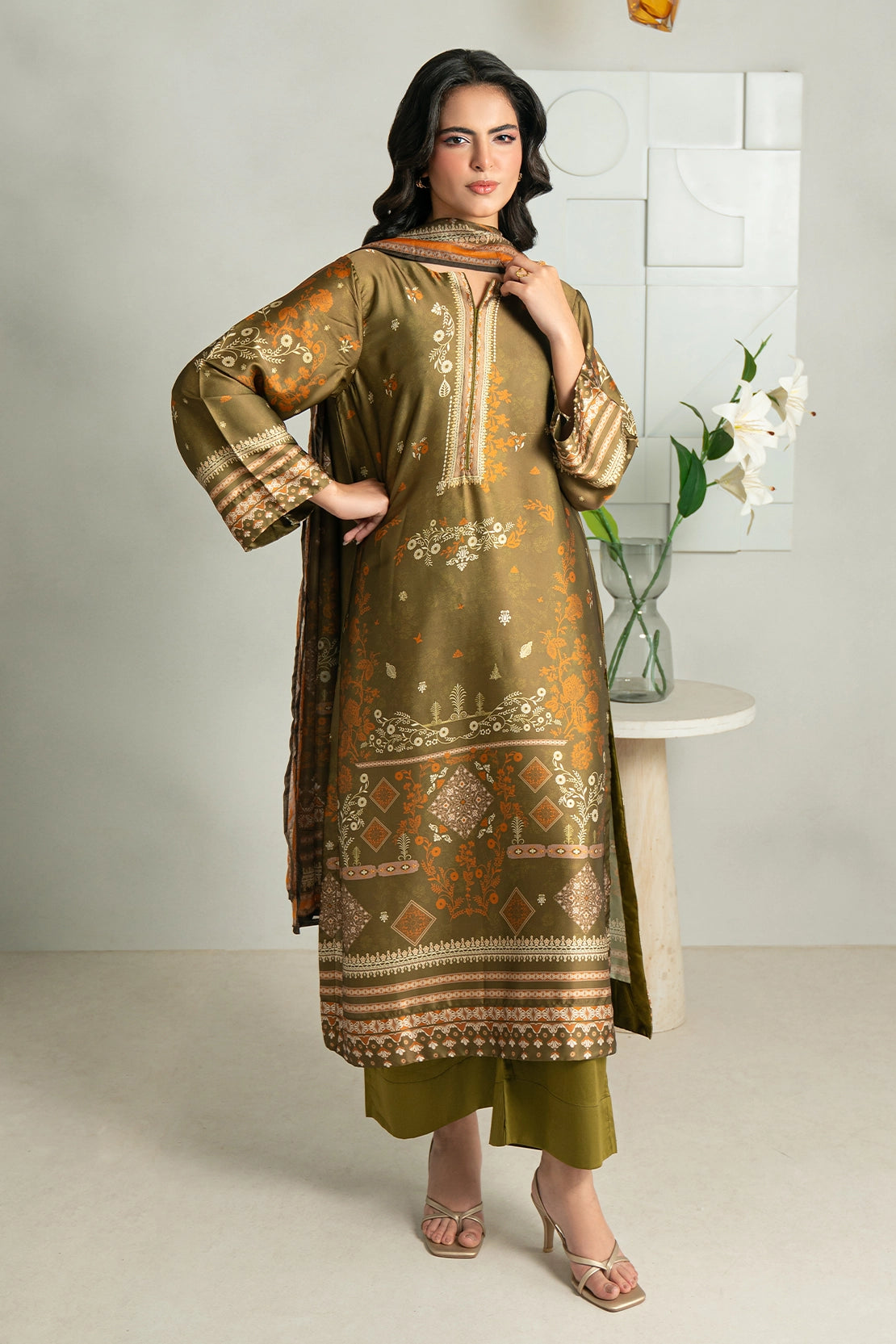 3 Piece - Digitally Printed Silk - 1009
