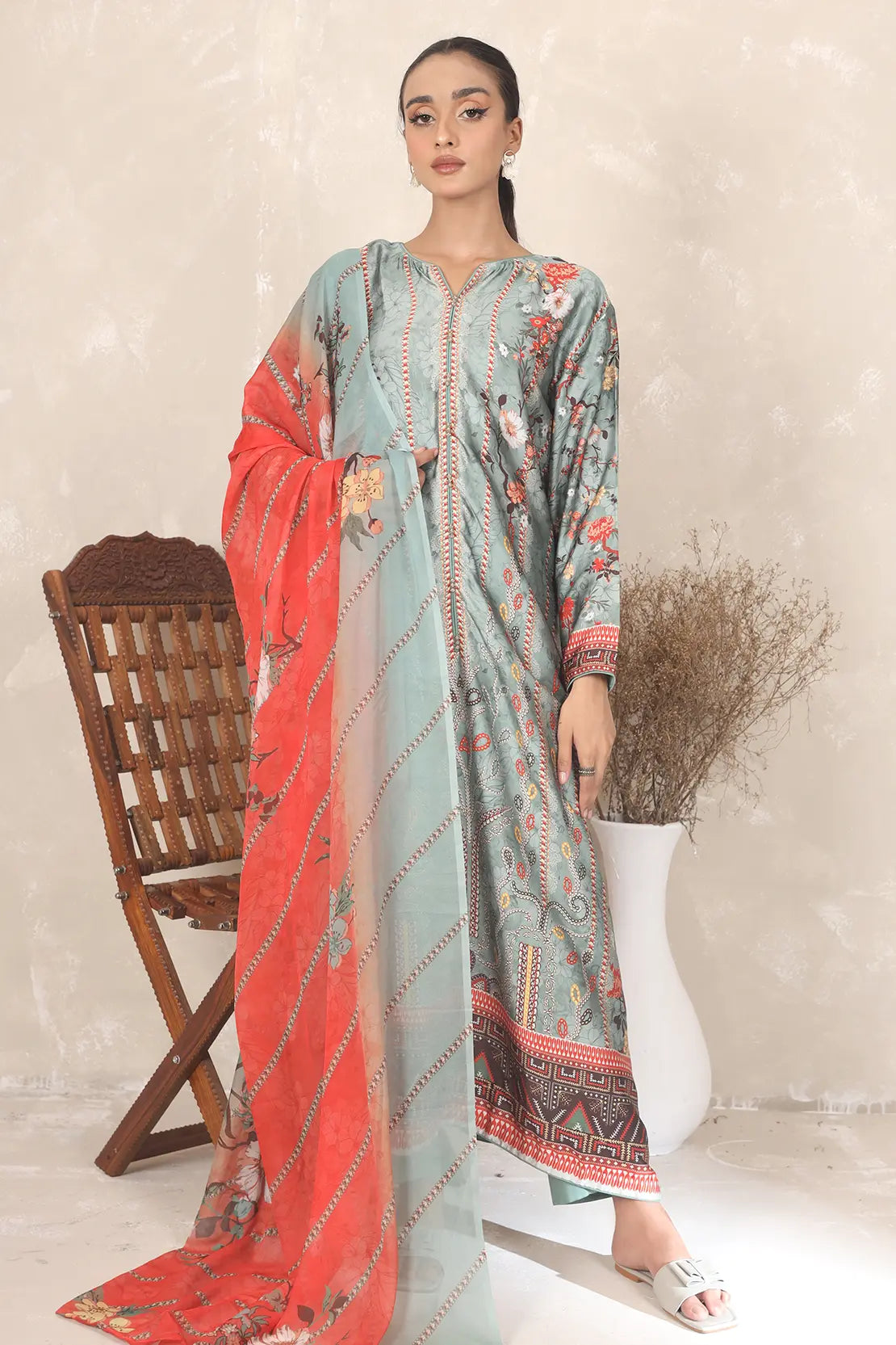 3 Piece – Printed Luxury Silk – 8107