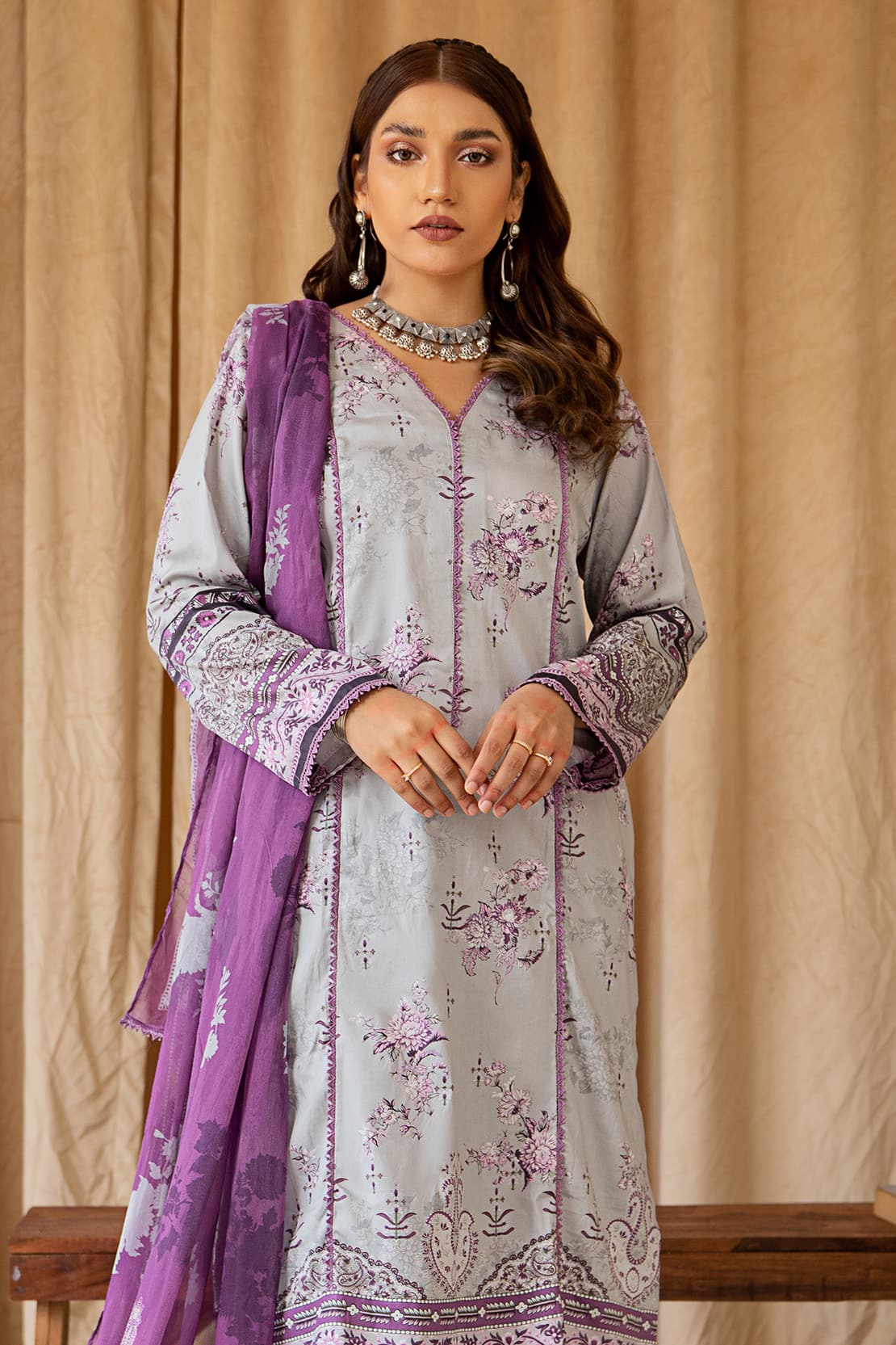 3 Piece – Luxury Printed Cotton Satin – 8240