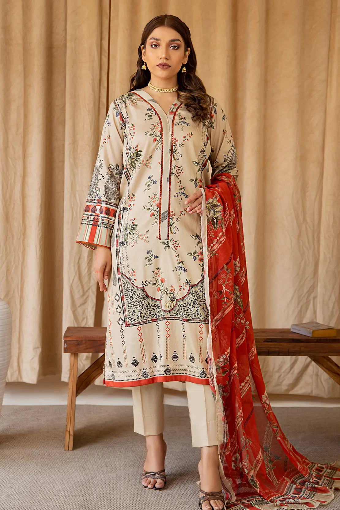 3 Piece – Luxury Printed Cotton Satin – 8235