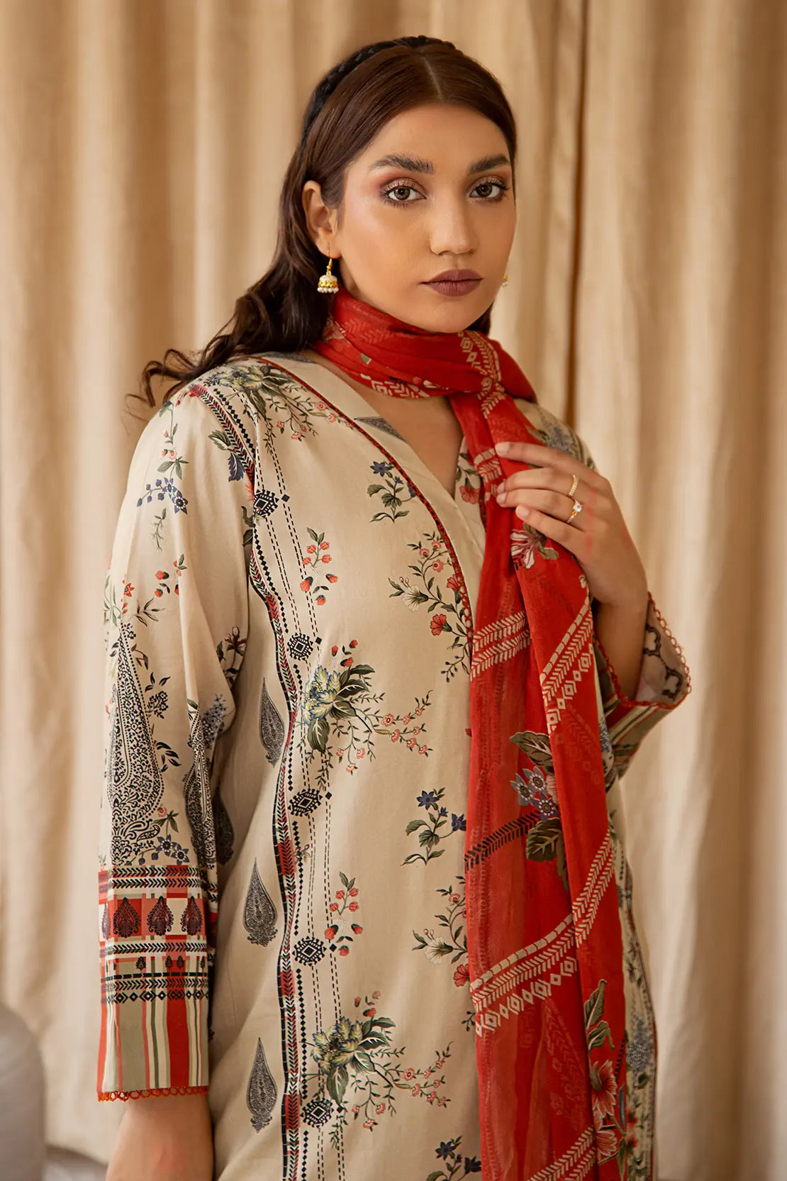 3 Piece – Luxury Printed Cotton Satin – 8235