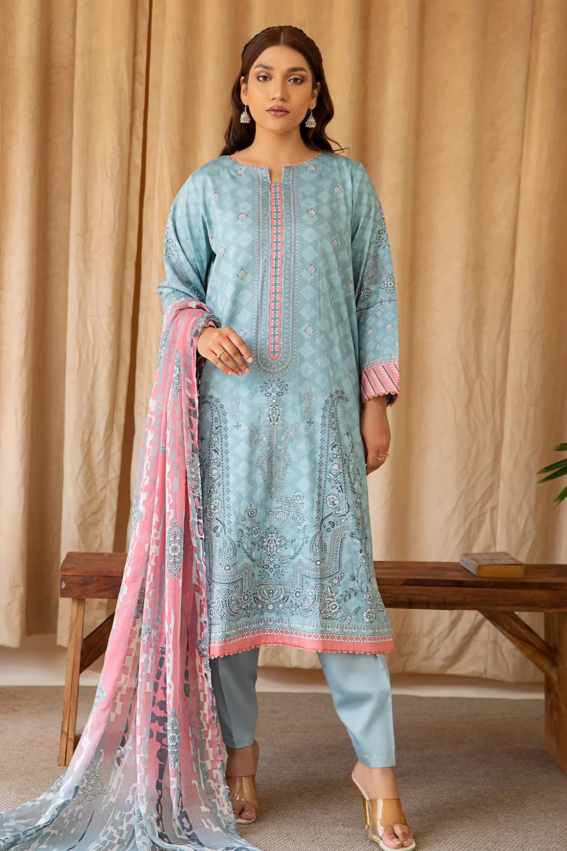 3 Piece – Luxury Printed Cotton Satin – 8238