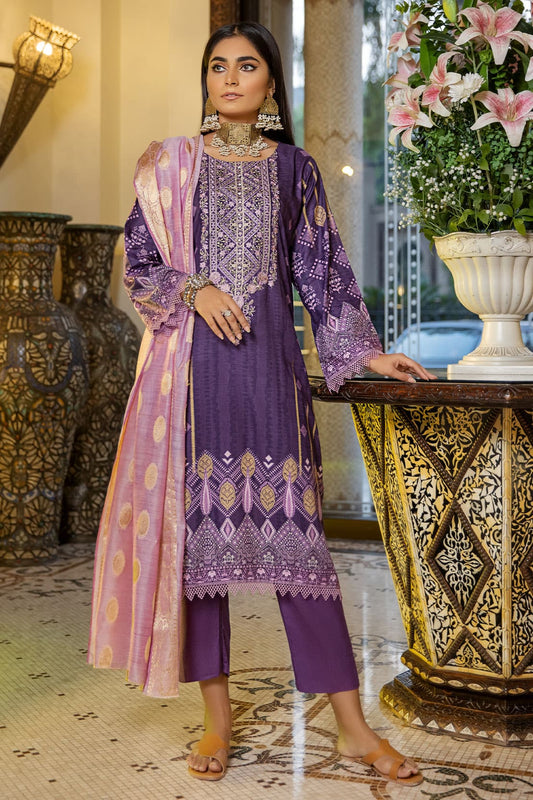 3 Piece - Embroidered Slub Linen - 7081