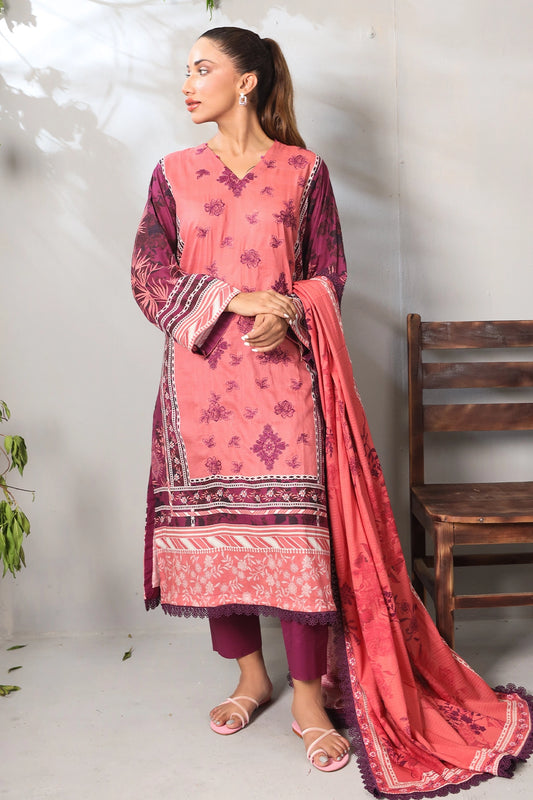 3 PIECE - PREMIUM EMBROIDERED LAWN - 9091