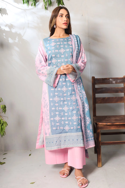 3 PIECE - PREMIUM EMBROIDERED LAWN - 9092