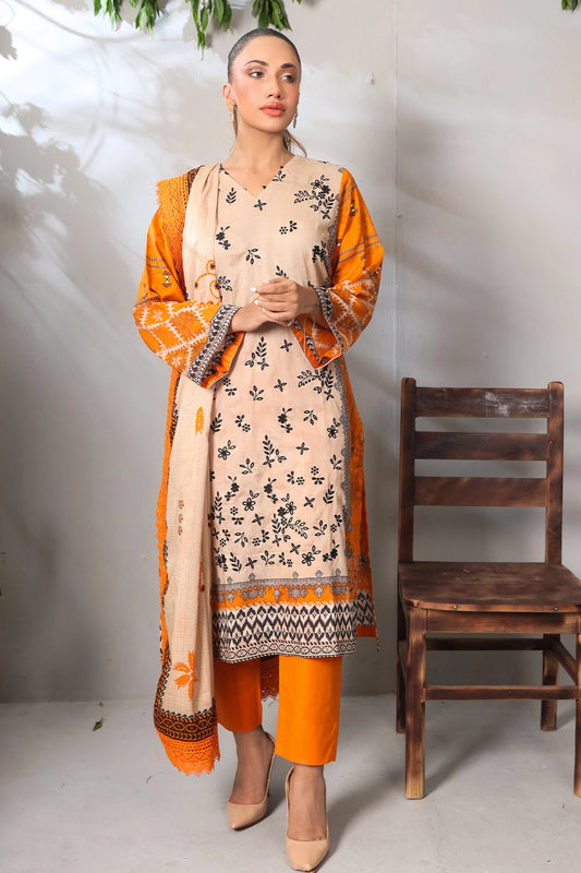 3 PIECE - PREMIUM EMBROIDERED LAWN - 9099