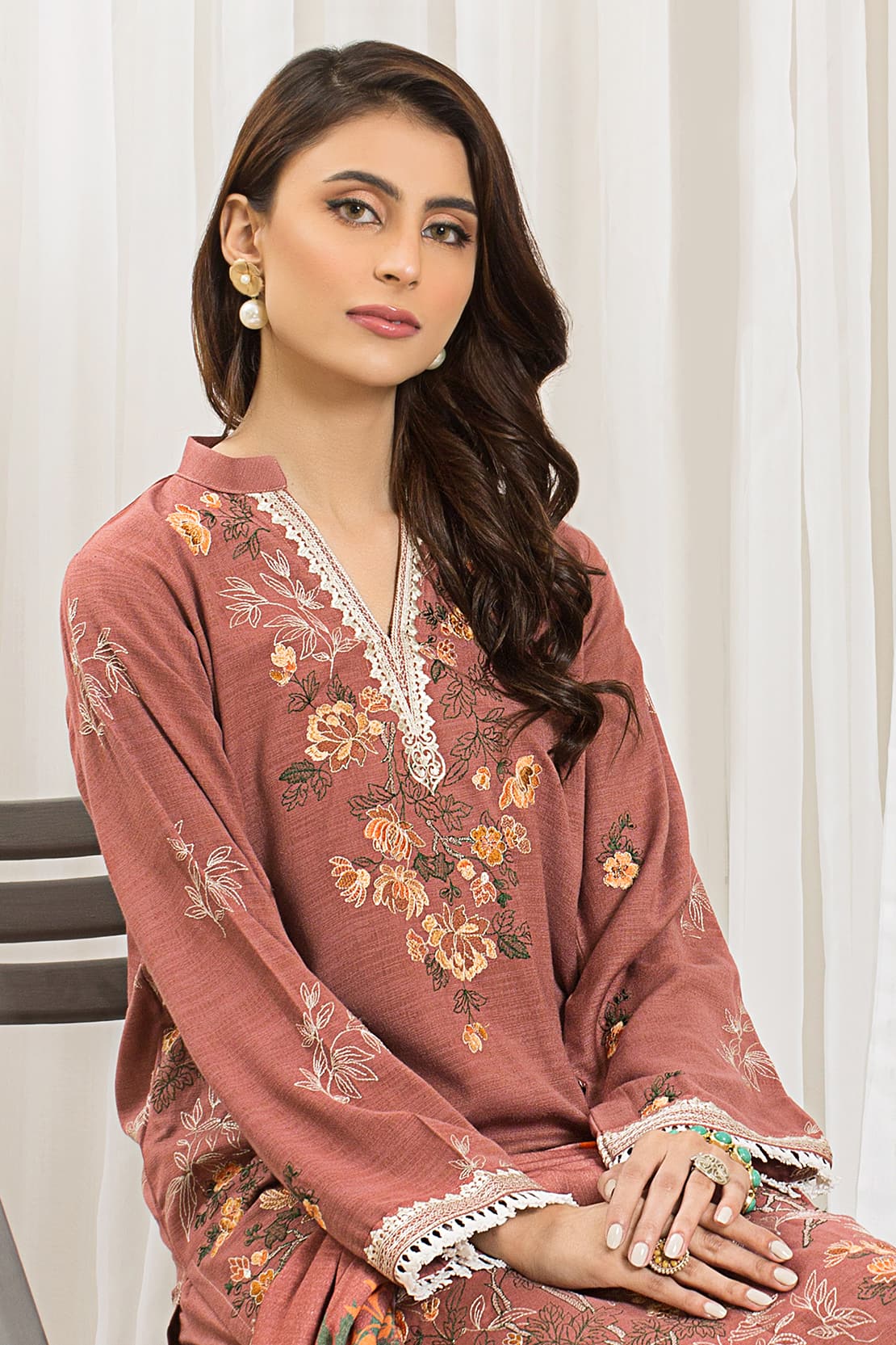 3 Piece - Luxury Embroidered Peach - 803