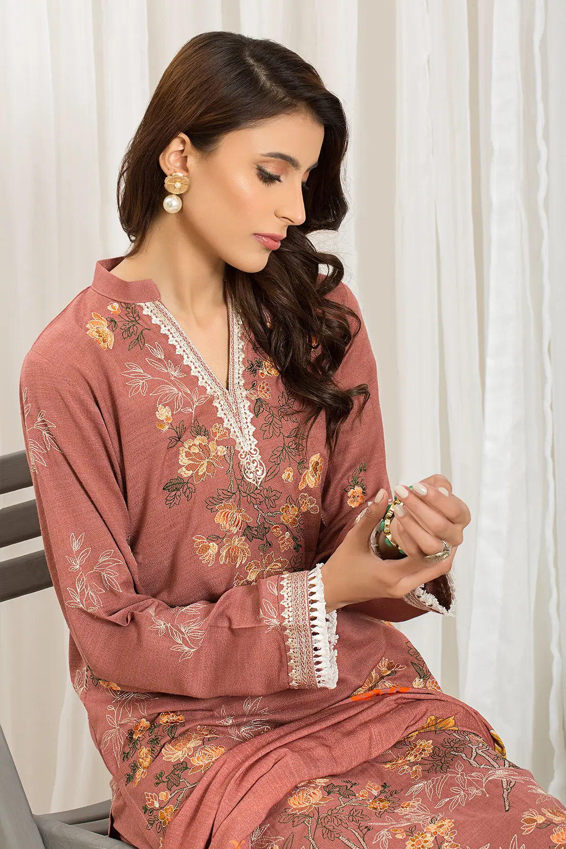 3 Piece - Luxury Embroidered Peach - 803