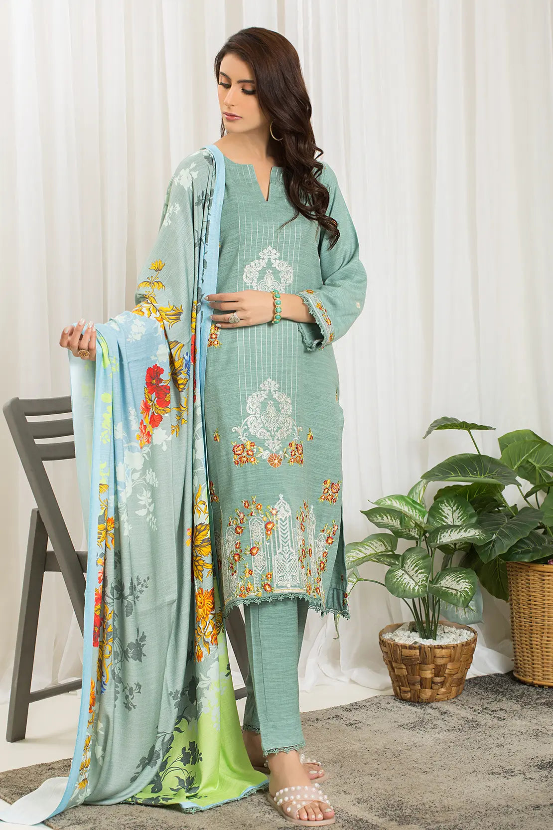 3 Piece - Luxury Embroidered Peach - 805