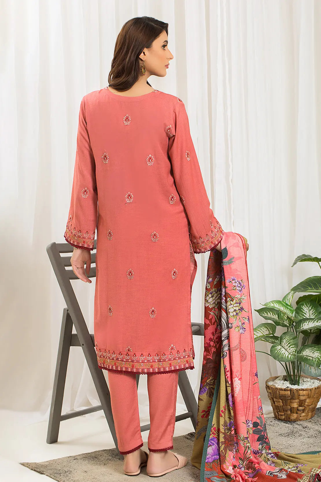3 Piece - Luxury Embroidered Peach - 806