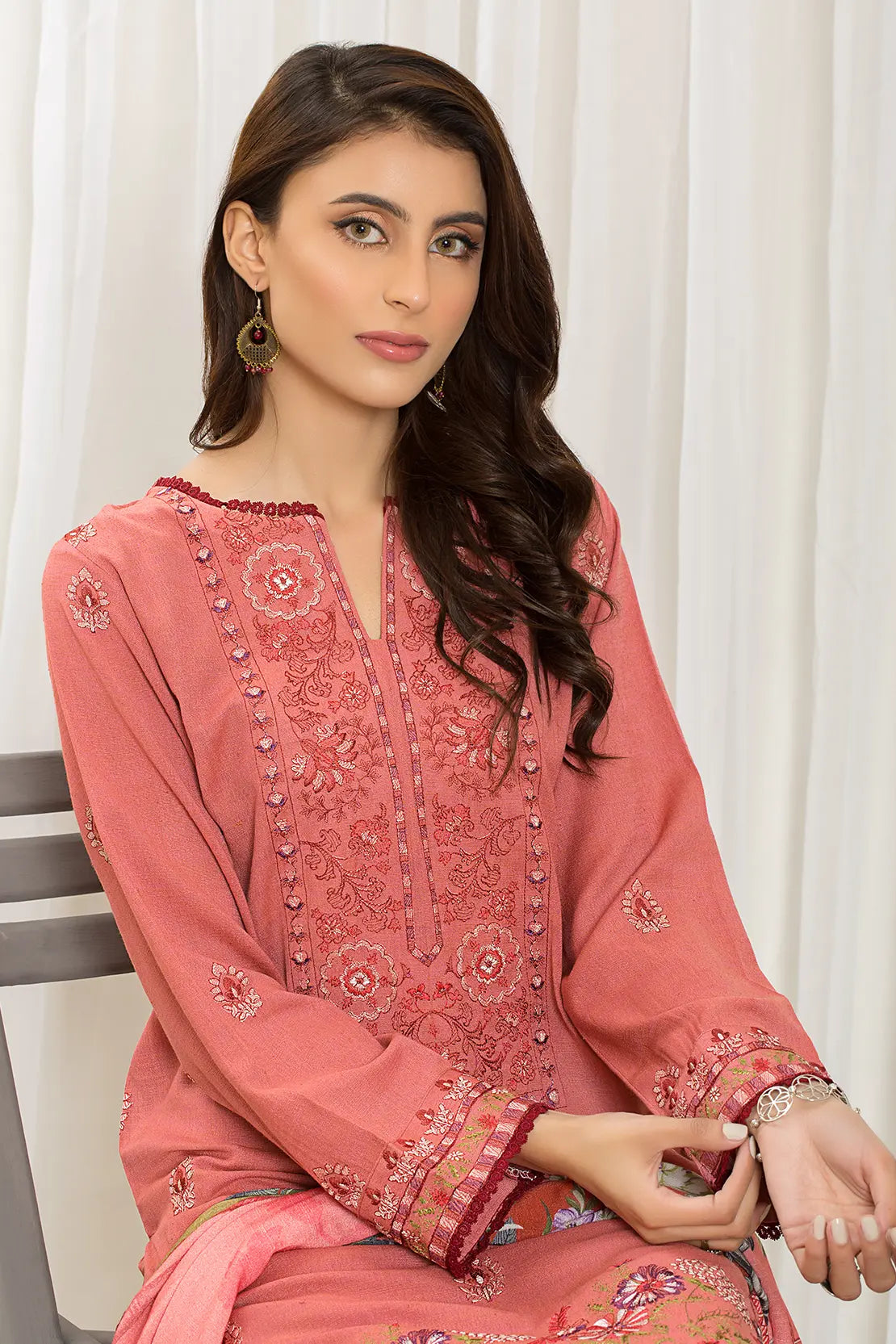 3 Piece - Luxury Embroidered Peach - 806