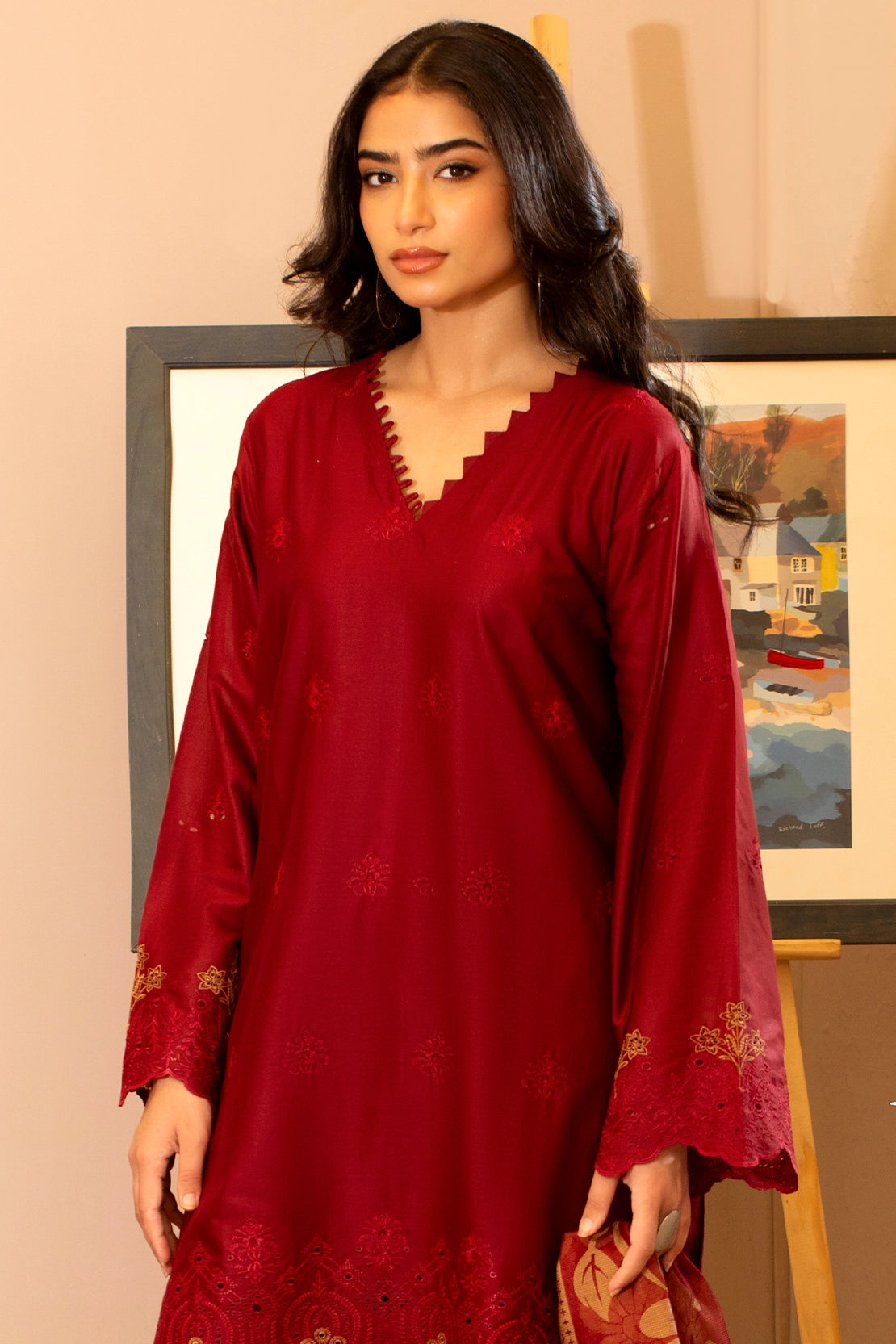 3 Piece- Premium Embroidered Lawn - 3710