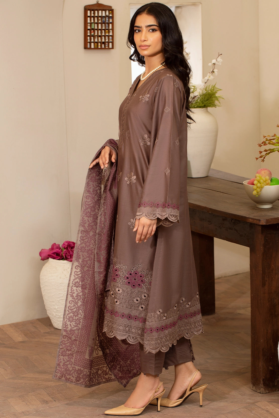 3 Piece- Premium Embroidered Lawn - 3711