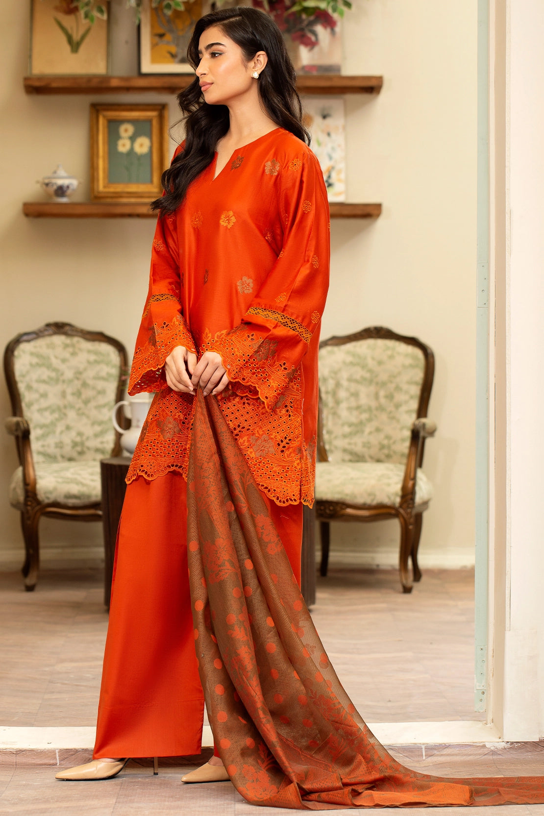 3 Piece- Premium Embroidered Lawn - 3712