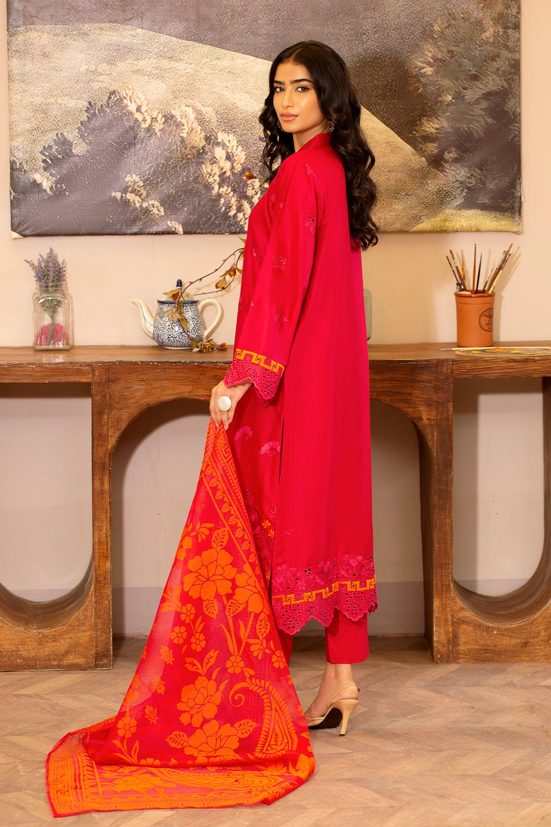 3 Piece- Premium Embroidered Lawn - 3714
