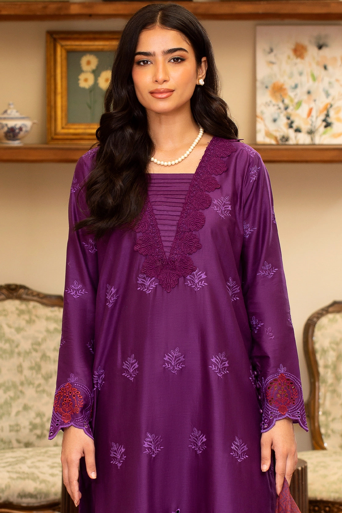 3 Piece- Premium Embroidered Lawn - 3716