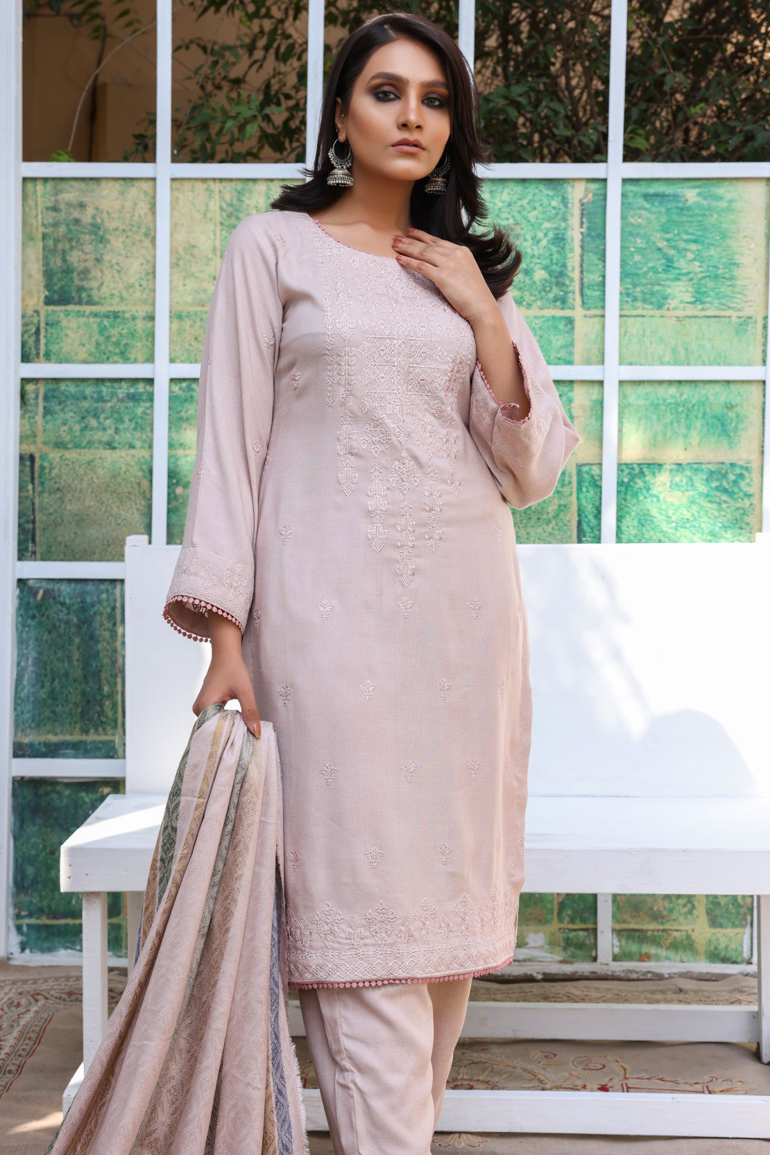 3 PIECE - PREMIUM EMBROIDERED PEACH - 701
