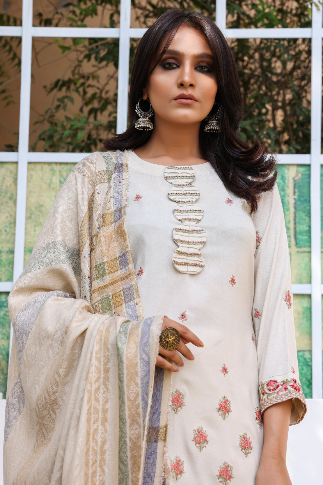 3 PIECE - PREMIUM EMBROIDERED PEACH -  703