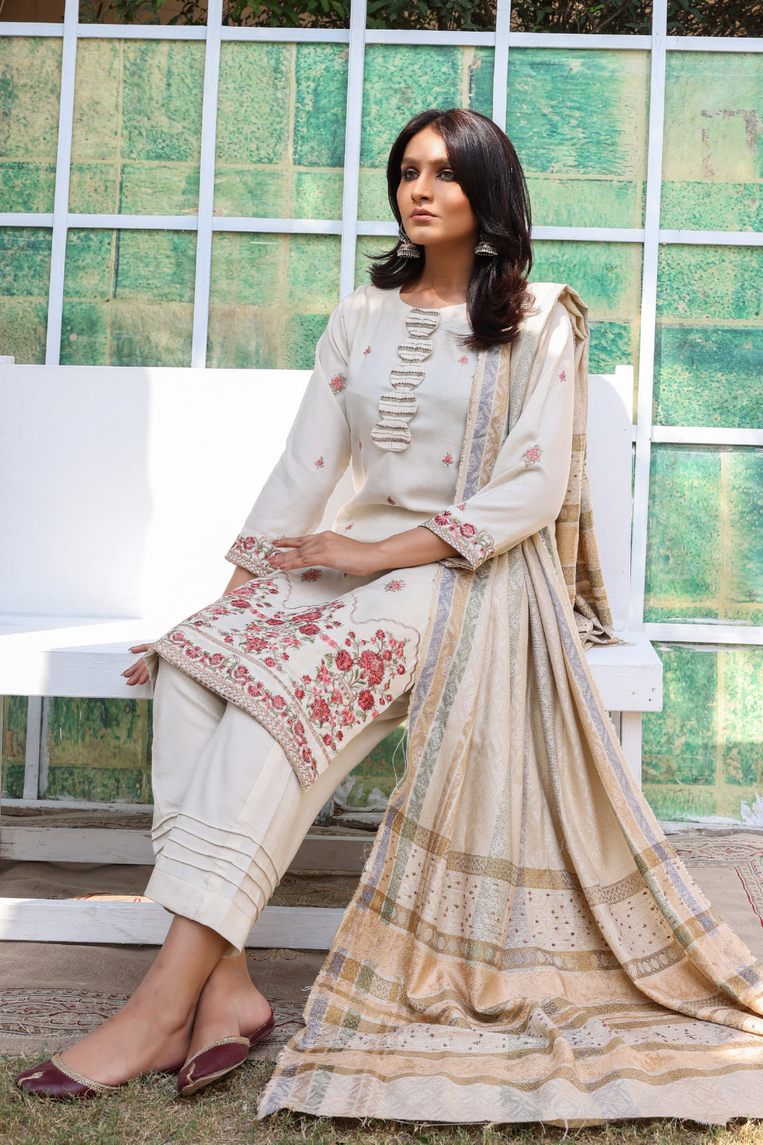 3 PIECE - PREMIUM EMBROIDERED PEACH -  703