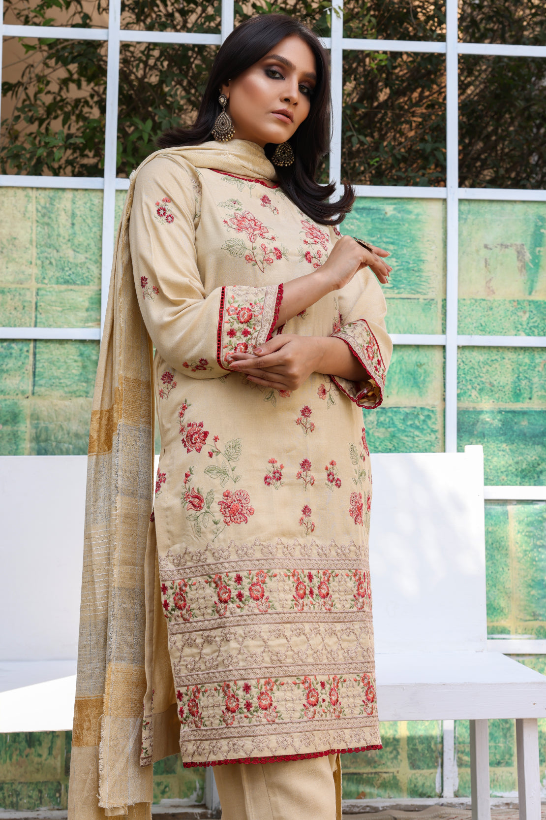 3 PIECE - PREMIUM EMBROIDERED PEACH - 704