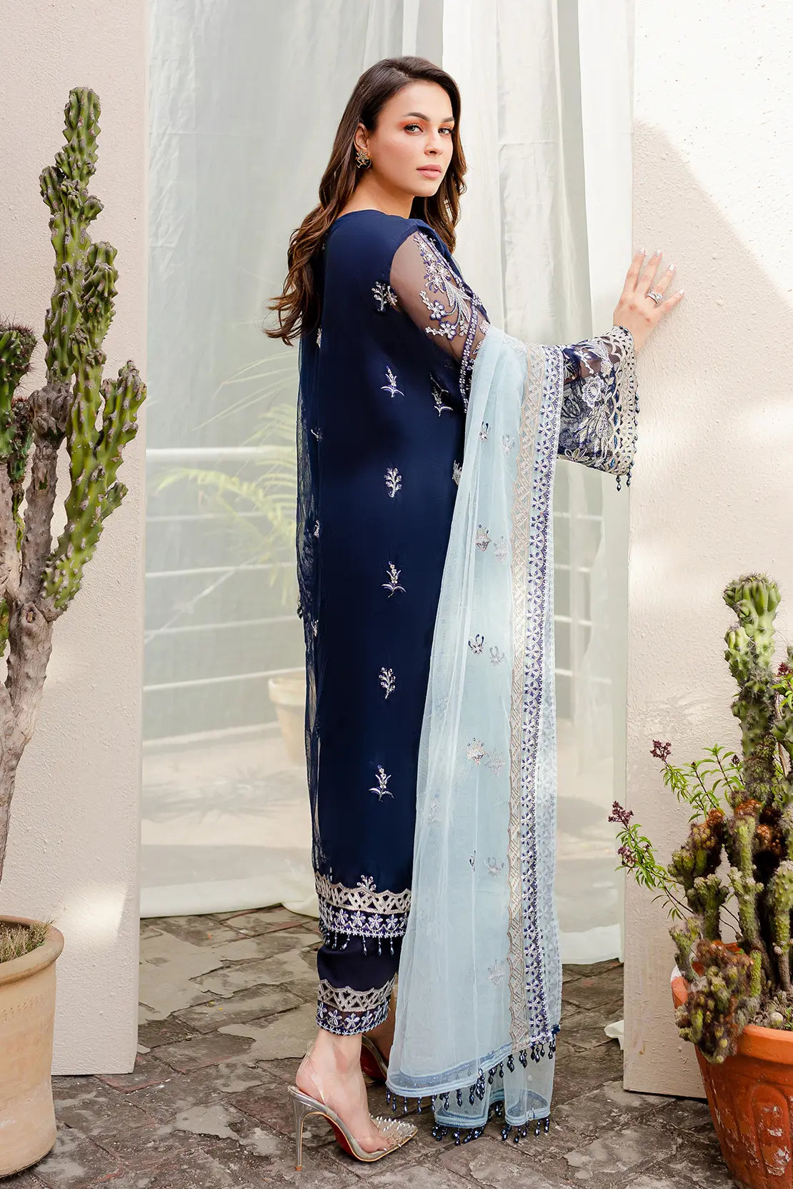 4 Piece – Salina Navy Blue – Net Embroidered Suit