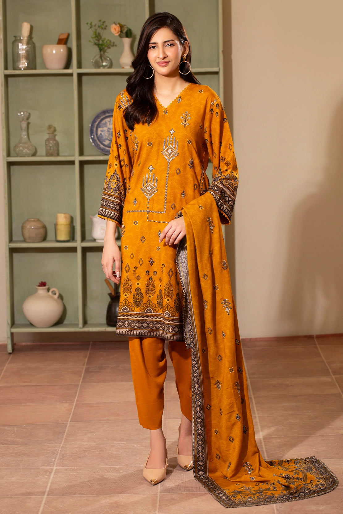 3 PIECE - PREMIUM EMBROIDERED KARANDI - 183