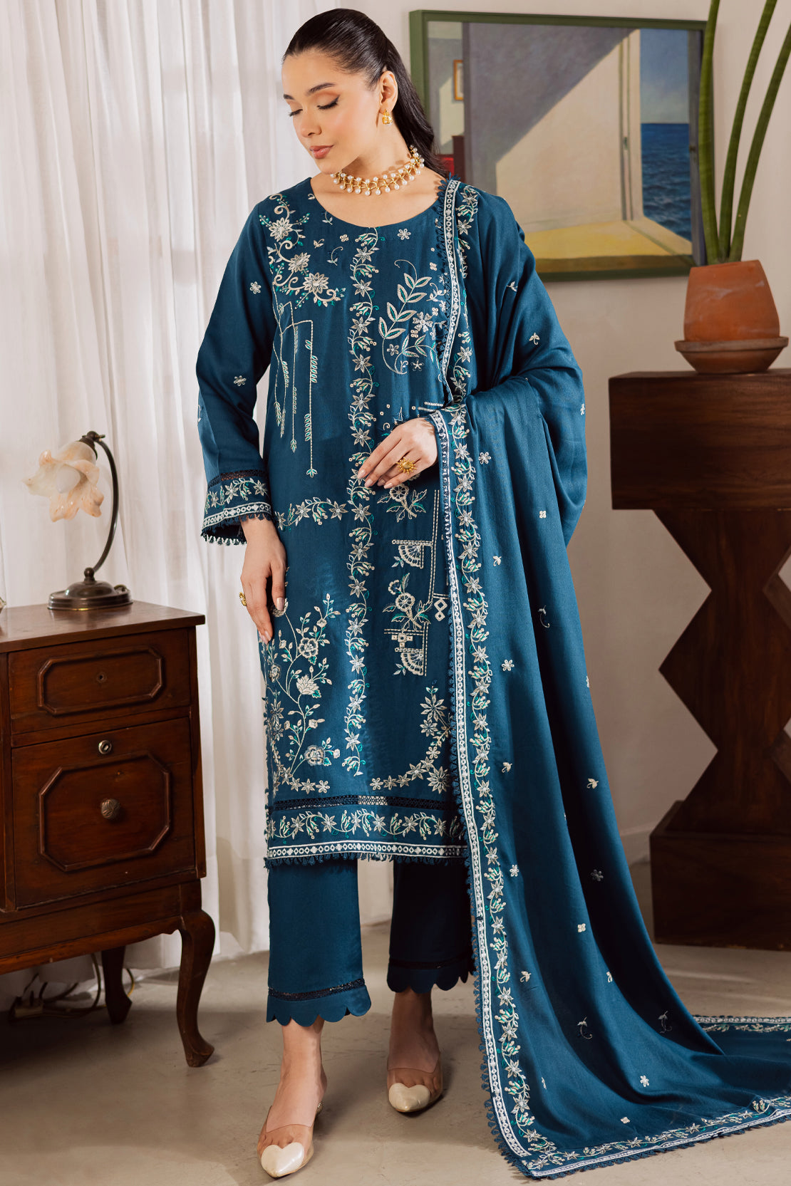 3 Piece - Premium Embroidered Karandi - 6661