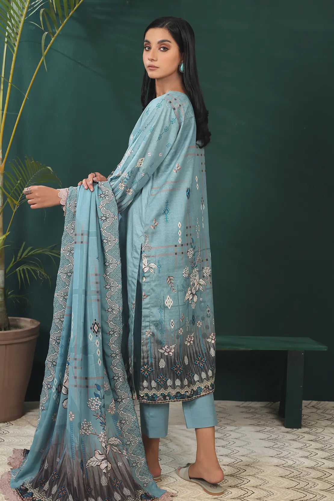 3 Piece - Premium Embroidered Khaddar - 8381