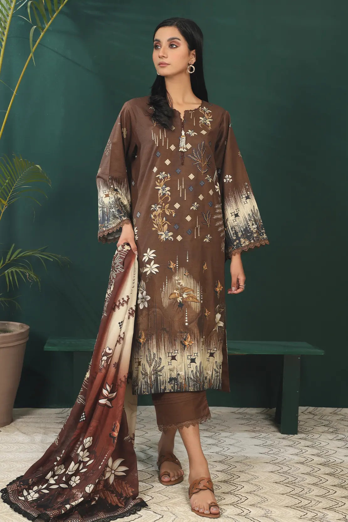 3 Piece - Premium Embroidered Khaddar - 8382