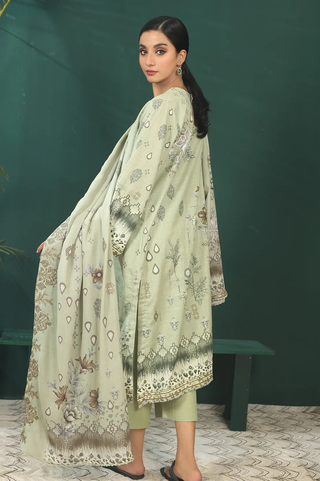 3 Piece - Premium Embroidered Khaddar - 8383