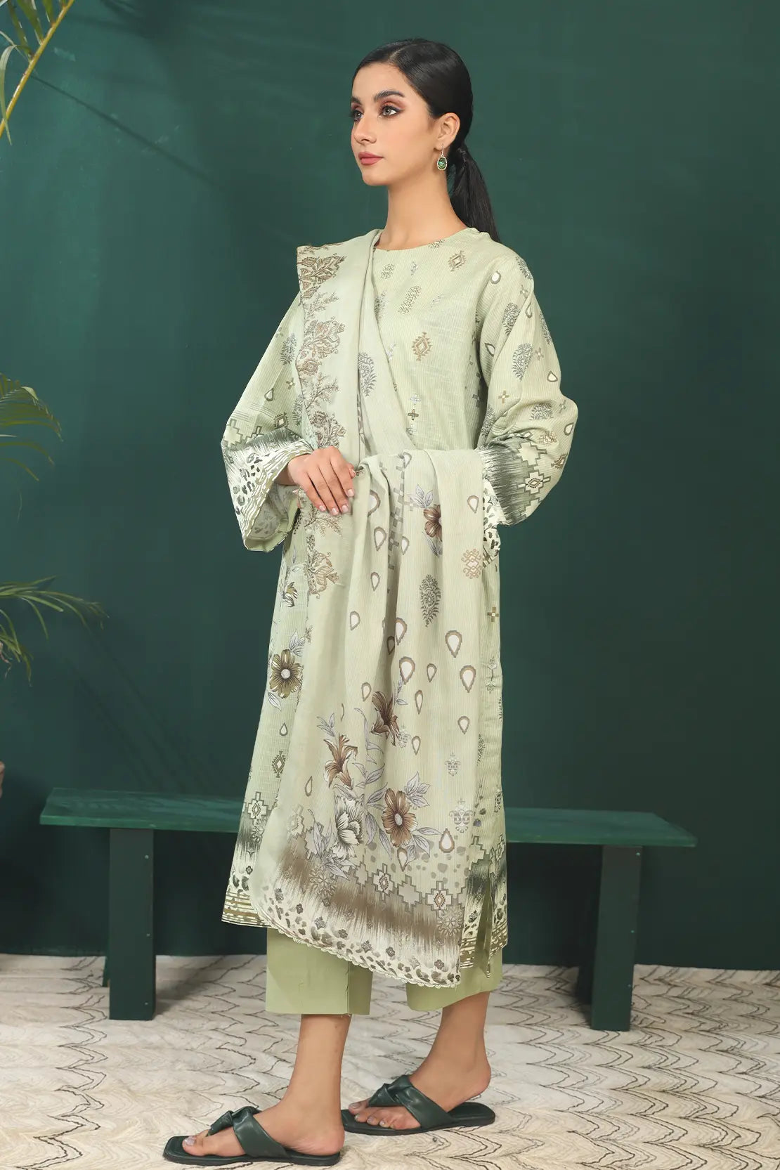 3 Piece - Premium Embroidered Khaddar - 8383
