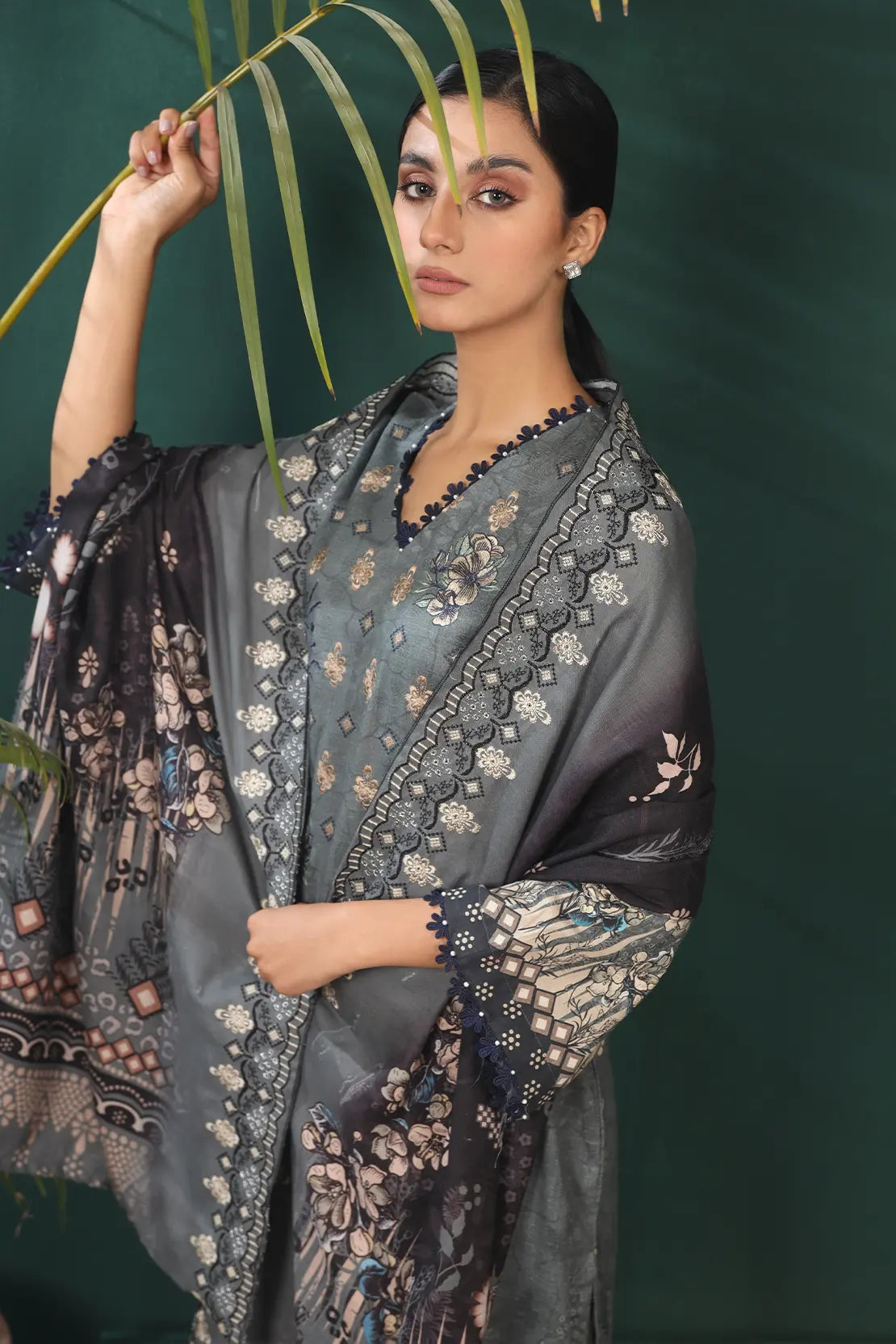 3 Piece - Premium Embroidered Khaddar - 8387