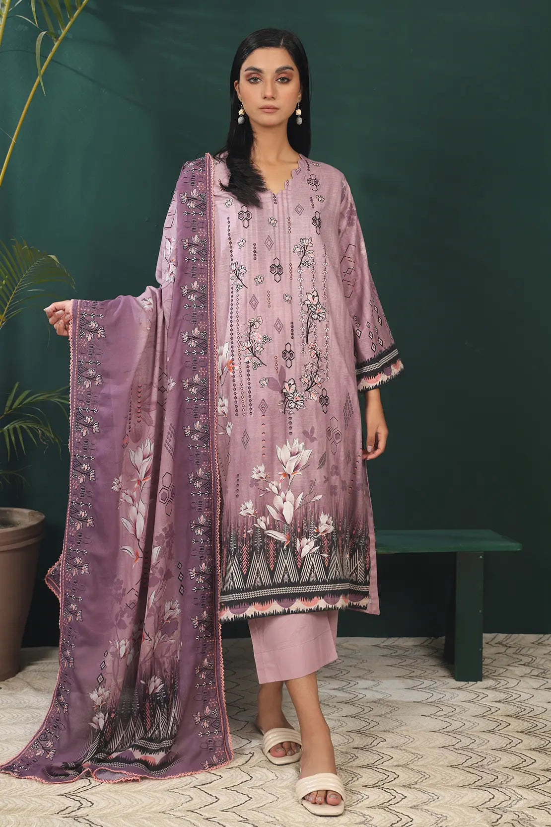 3 Piece - Premium Embroidered Khaddar - 8388