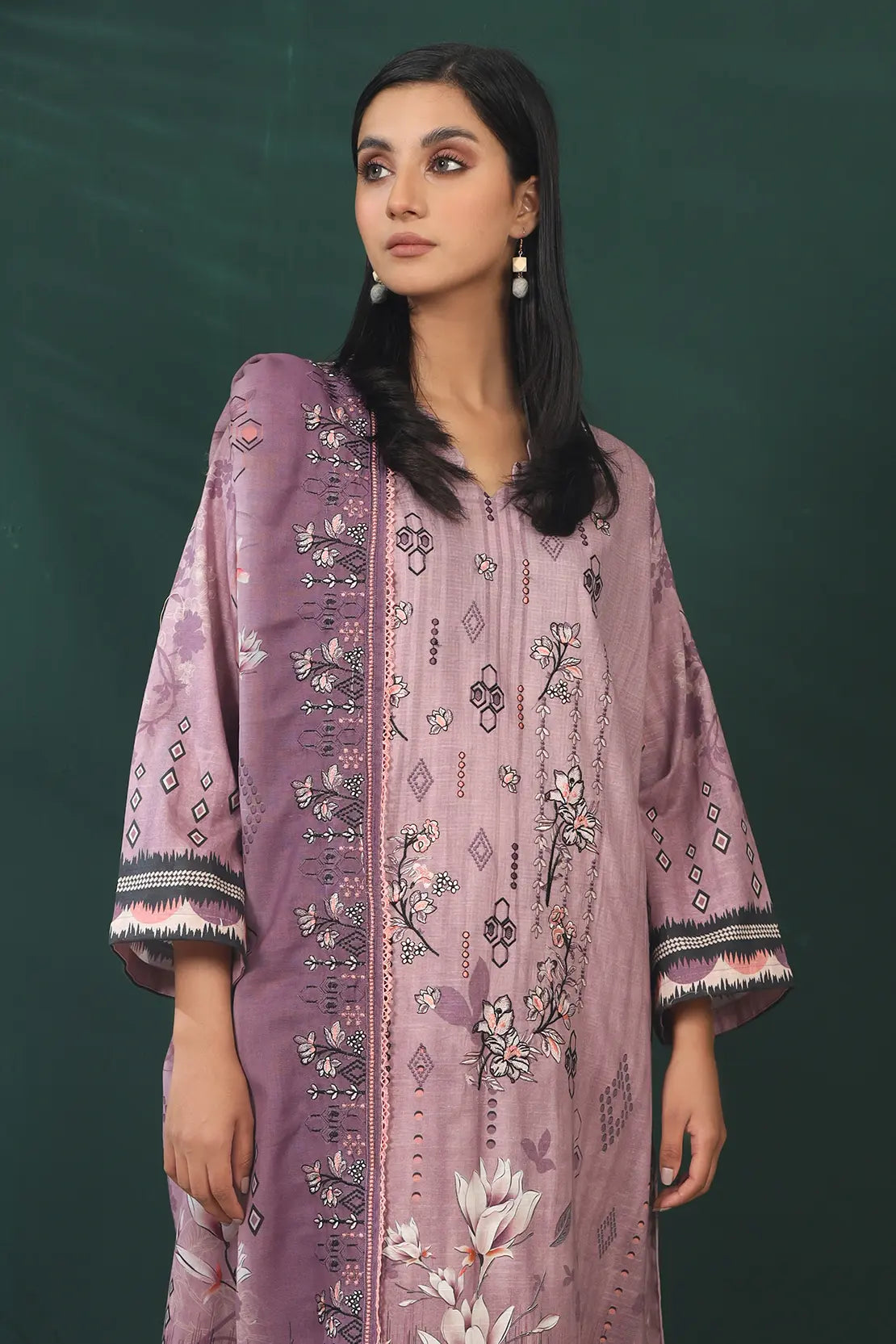 3 Piece - Premium Embroidered Khaddar - 8388