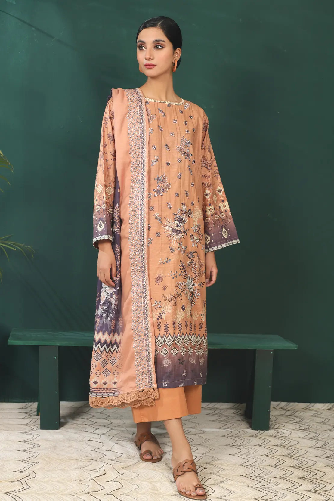 3 Piece - Premium Embroidered Khaddar - 8389