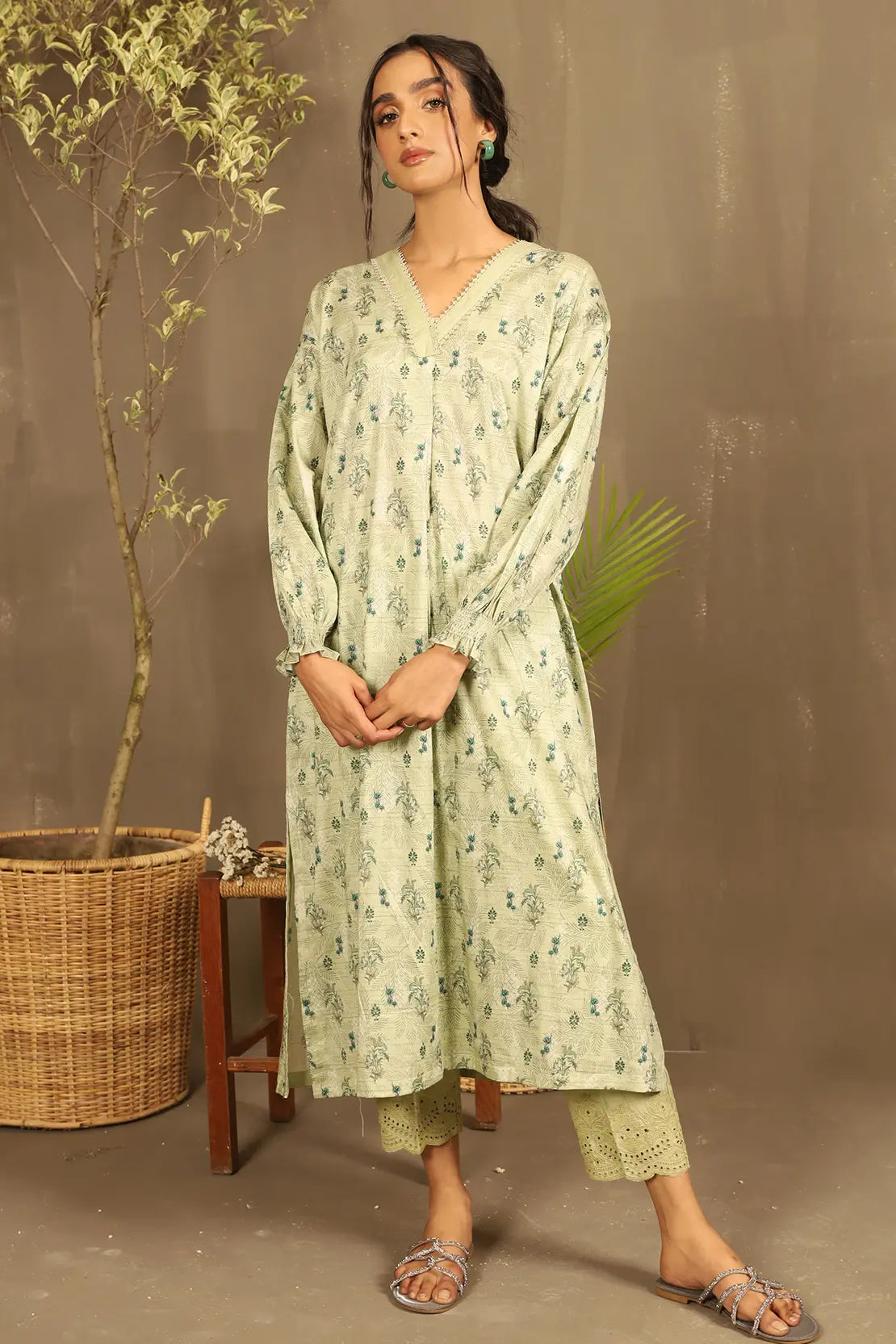 2 Piece - Printed Lawn Shirt with Embroidered Trouser - 7640