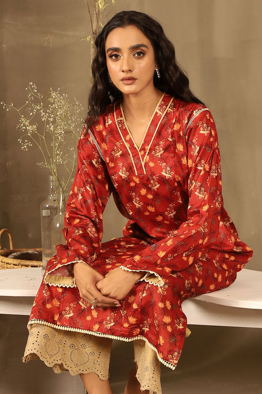 2 Piece - Printed Lawn Shirt with Embroidered Trouser - 7633
