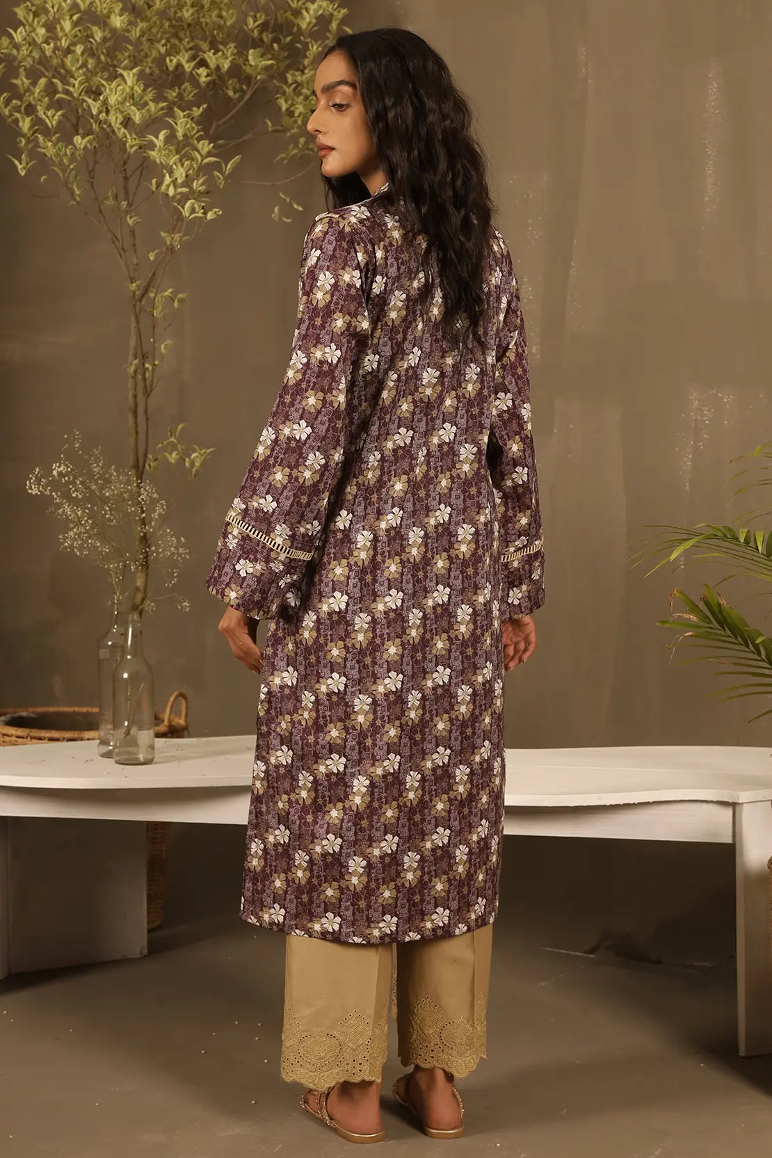 2 Piece - Printed Lawn Shirt with Embroidered Trouser - 7636