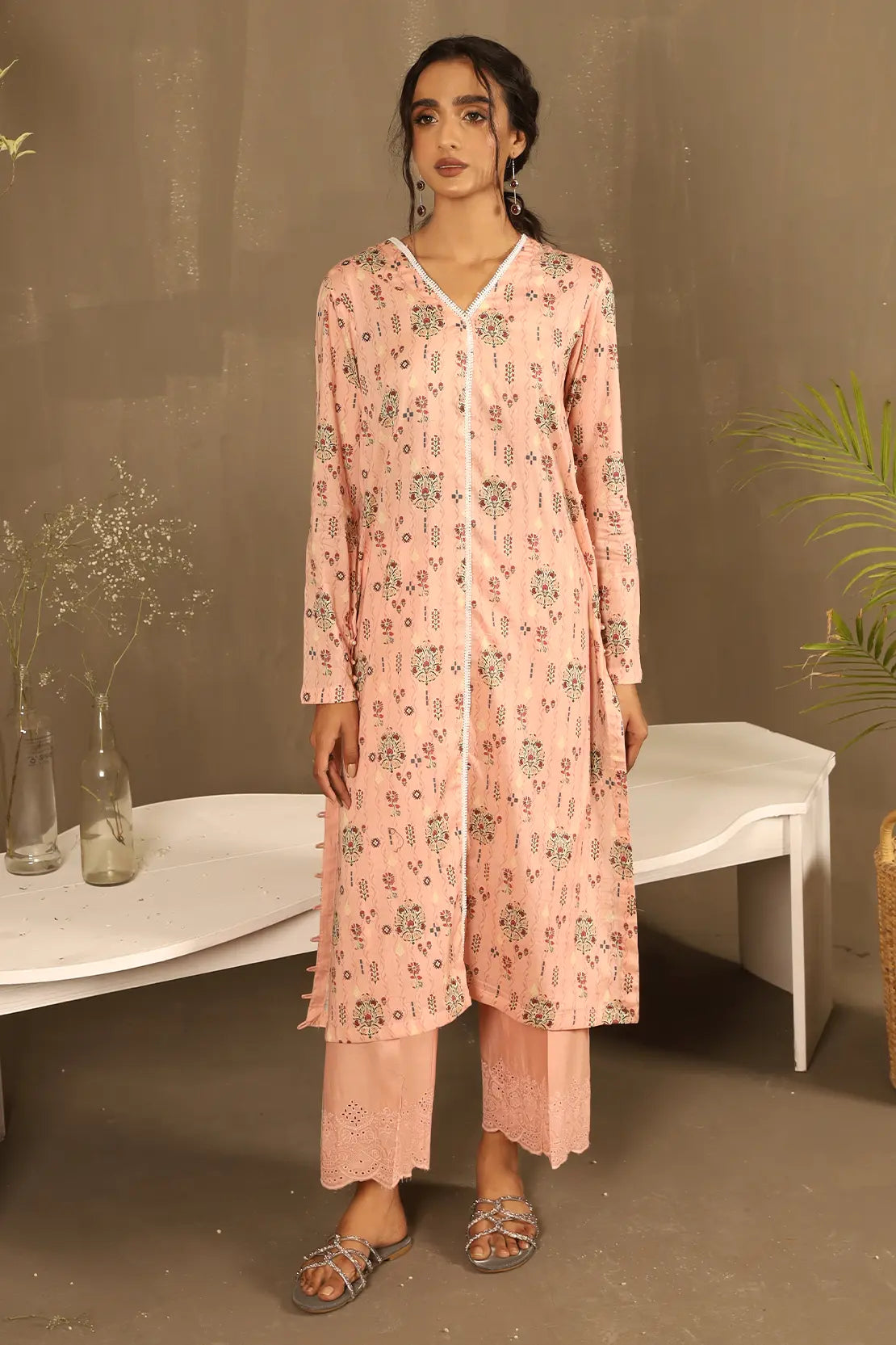 2 Piece - Printed Lawn Shirt with Embroidered Trouser - 7639