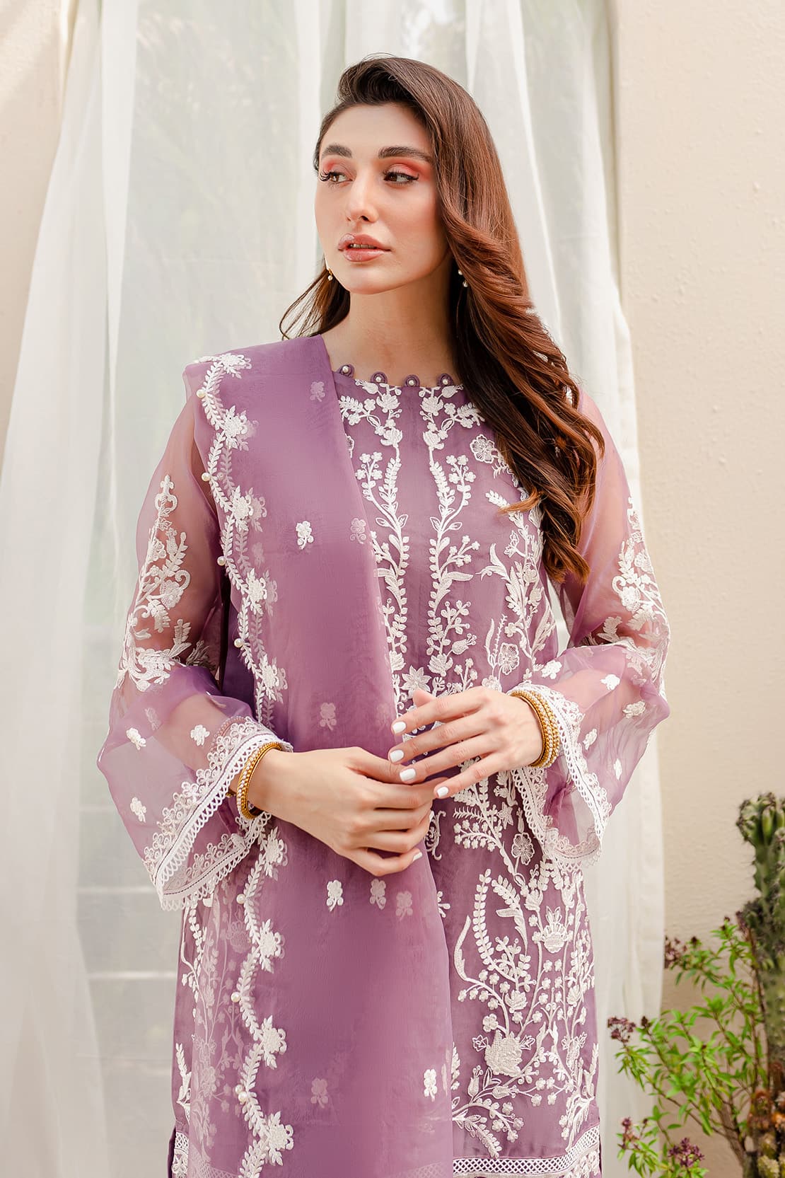 4 Piece – Zania Lavender – Organza Embroidered Suit