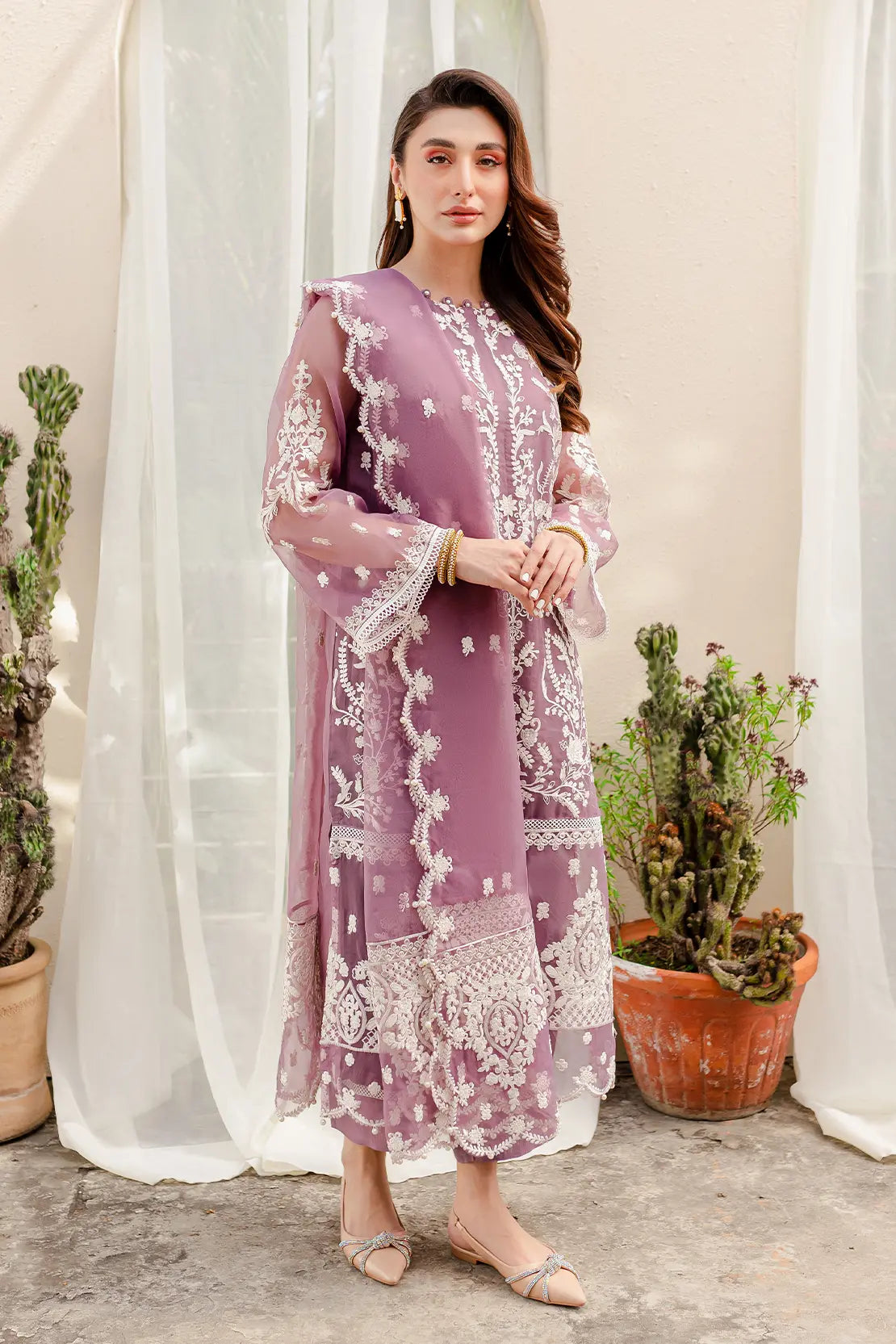 4 Piece – Zania Lavender – Organza Embroidered Suit