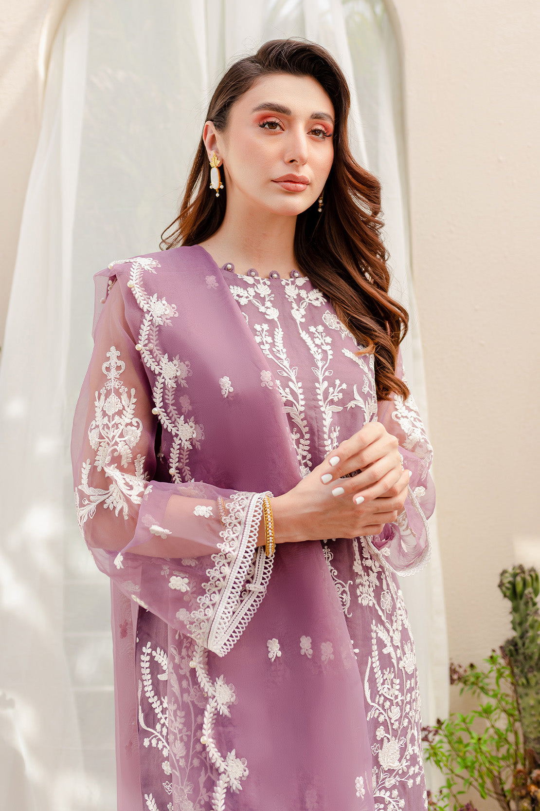 4 Piece – Zania Lavender – Organza Embroidered Suit