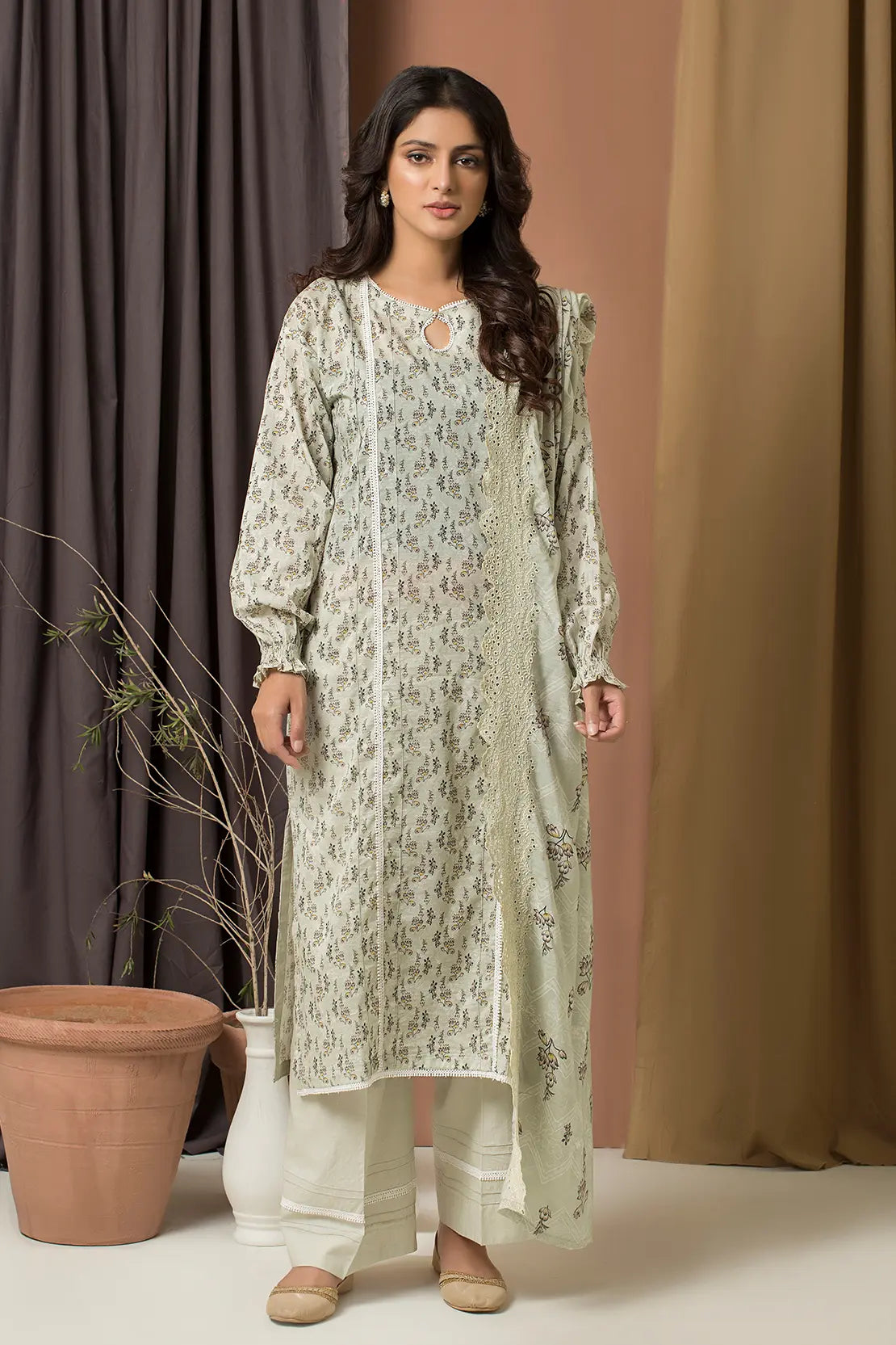 3 Piece - Printed Lawn with Embroidered Dupatta - 7685