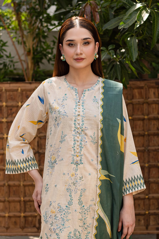 3 PIECE - PREMIUM EMBROIDERED LAWN - 017