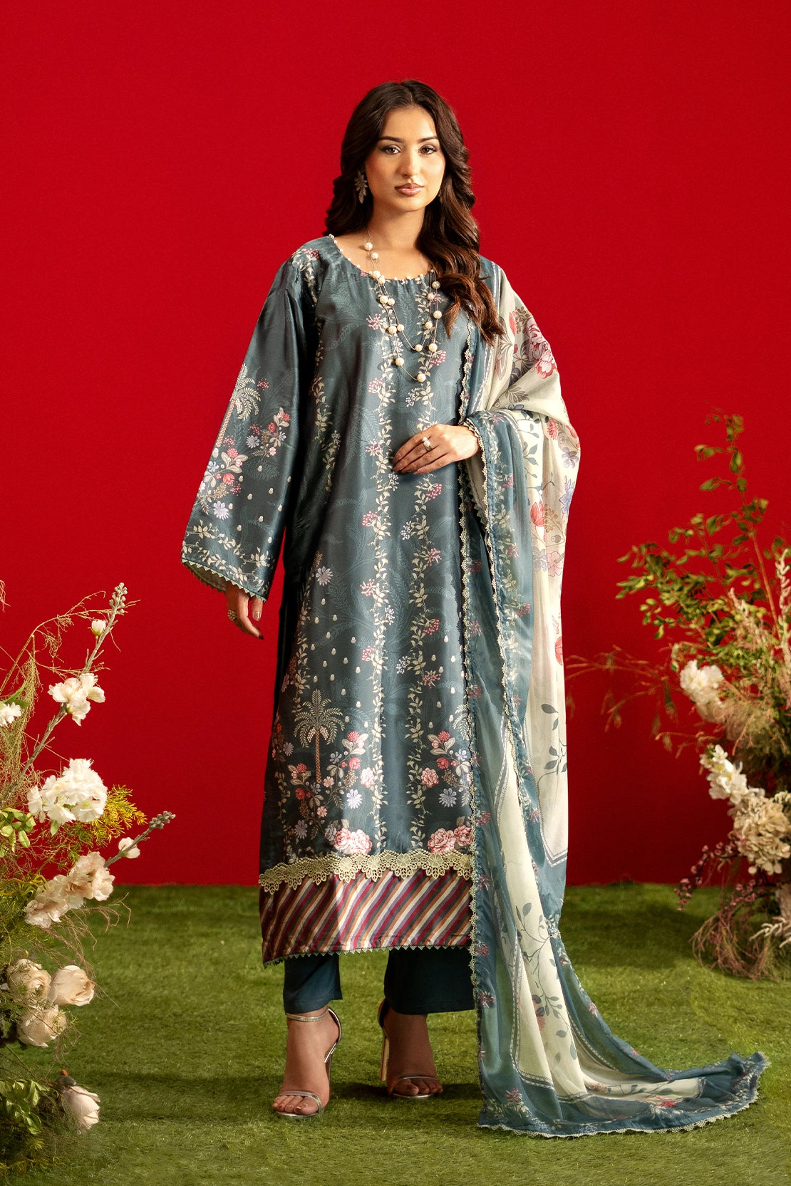 3 Piece - Digitally Printed Luxury Silk - 3904